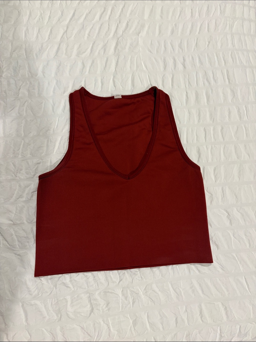 Athleta Ribbed V-Neck Cropped Tank - Deep Red